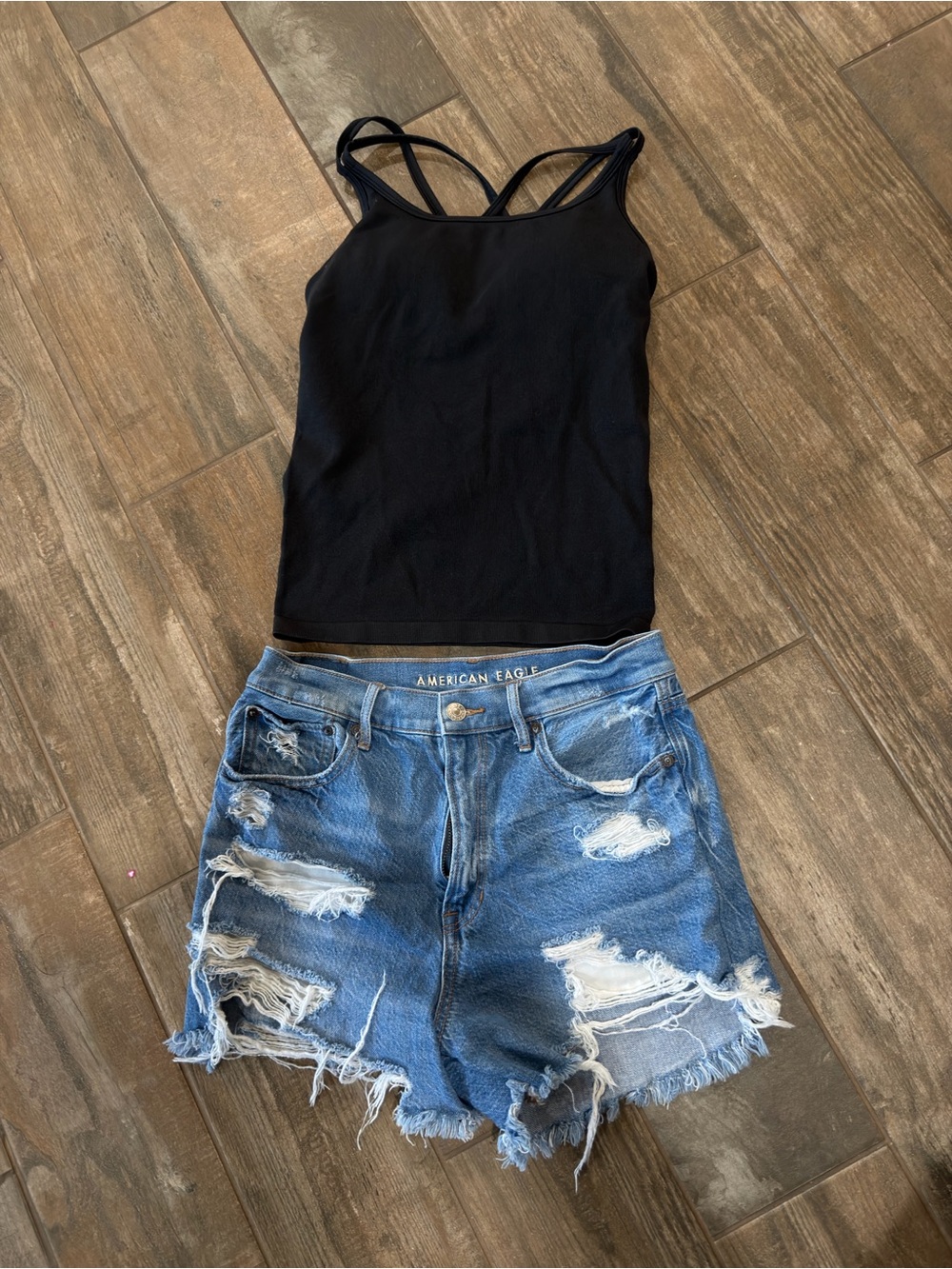 American Eagle Outfitters Black Double-Strap Tank Top